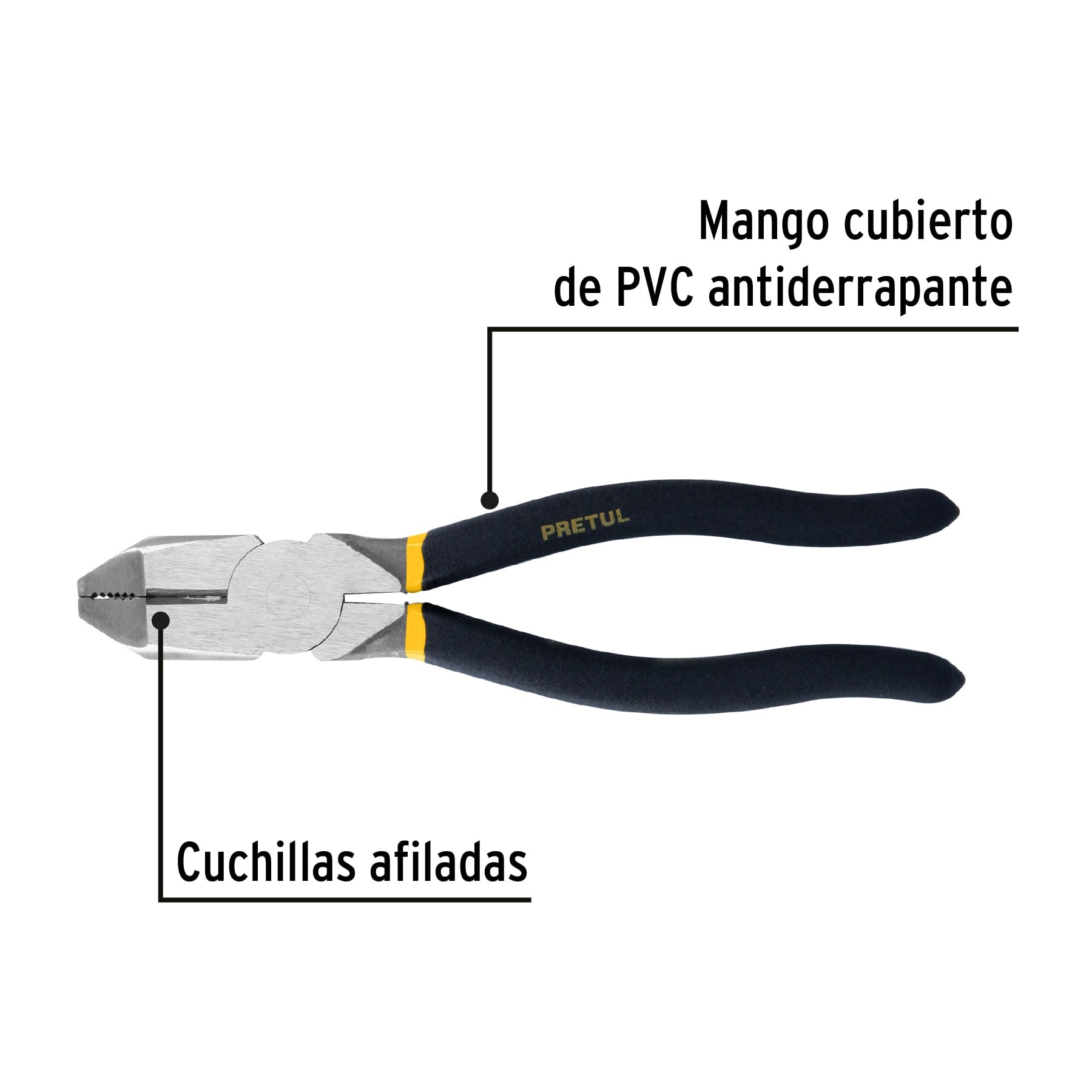 Pinza para electricista 8' uso rudo, mango de PVC, Pretul 218-P 22606 MM0