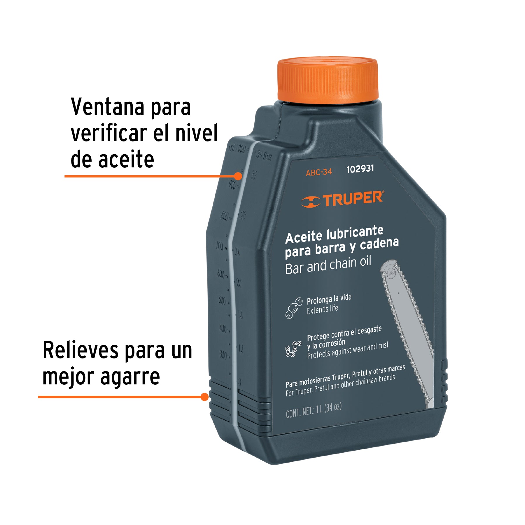 Aceite lubricante para barra y cadena de motosierra, Truper ABC-34 102931 MM00