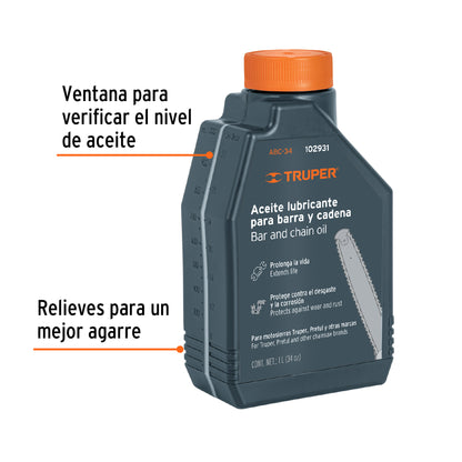 Aceite lubricante para barra y cadena de motosierra, Truper ABC-34 102931 MM00