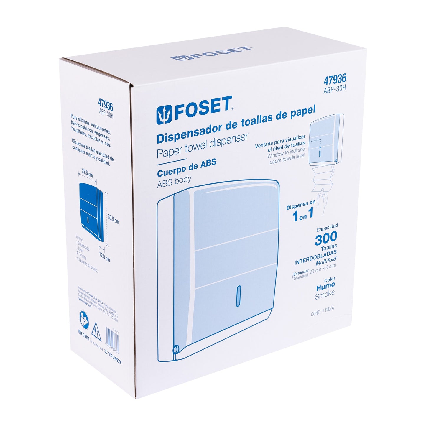 Dispensador de ABS para toallas de papel, humo, Foset ABP-30H 47936 MM0