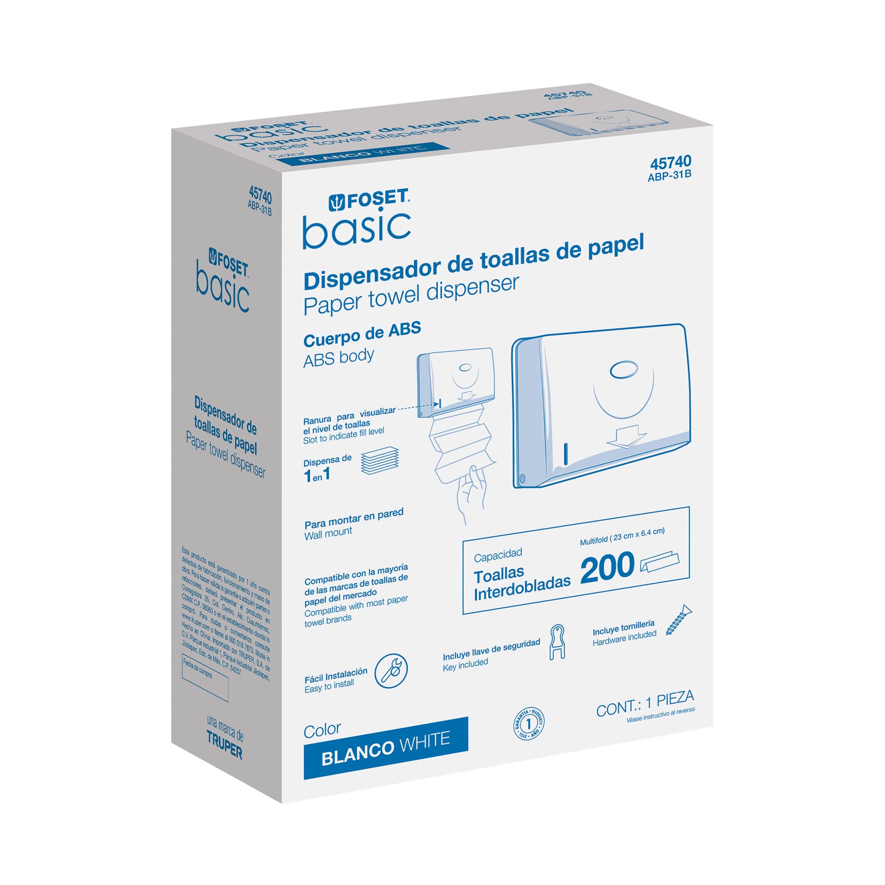 Dispensador junior p/toallas de papel, blanco, Foset Basic ABP-31B 45740 MM00