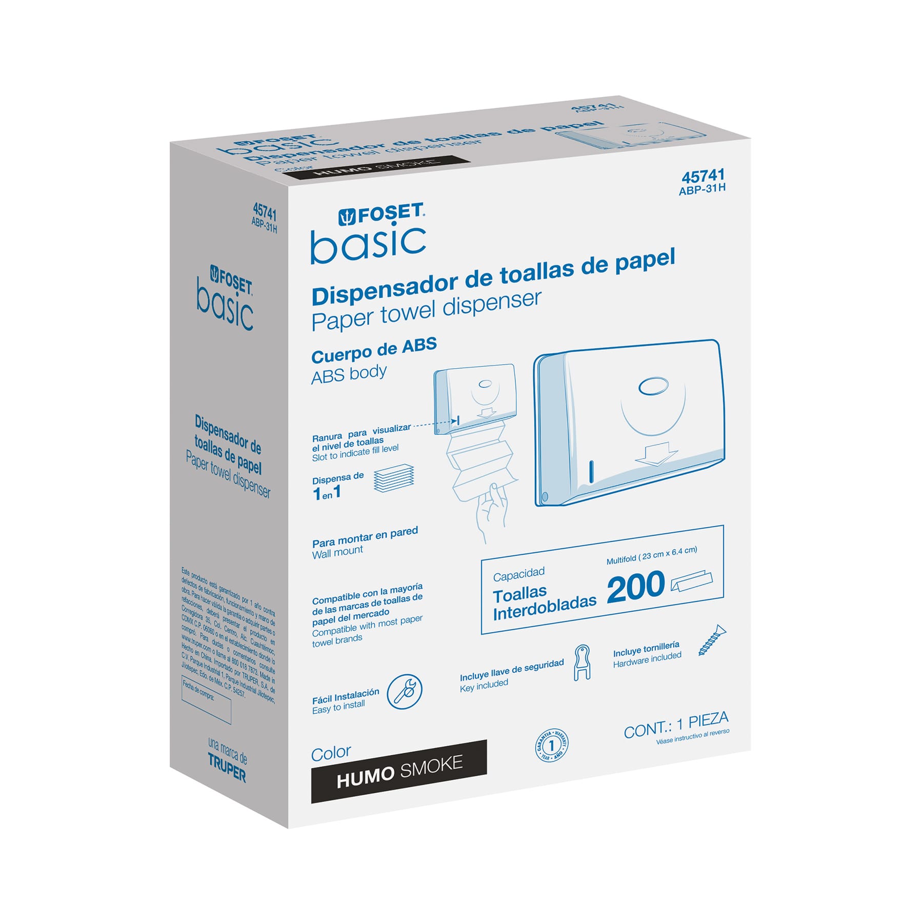 Dispensador junior p/toallas de papel, humo, Basic ABP-31H 45741 MM00