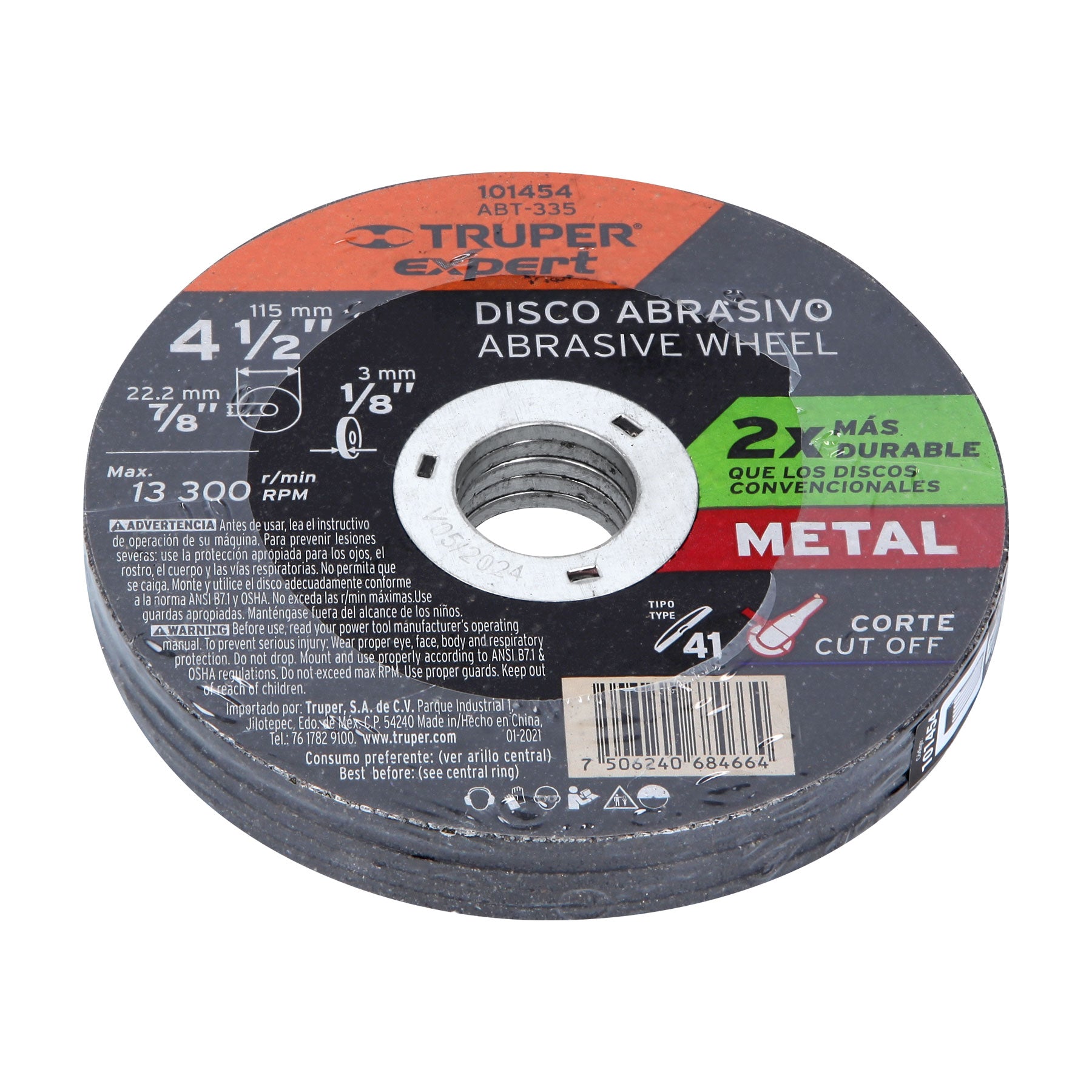 Disco para corte de metal 4-1/2' tipo 41, Truper Expert ABT-335 101454 MM00