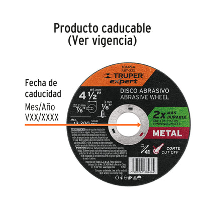 Disco para corte de metal 4-1/2' tipo 41, Truper Expert ABT-335 101454 MM00