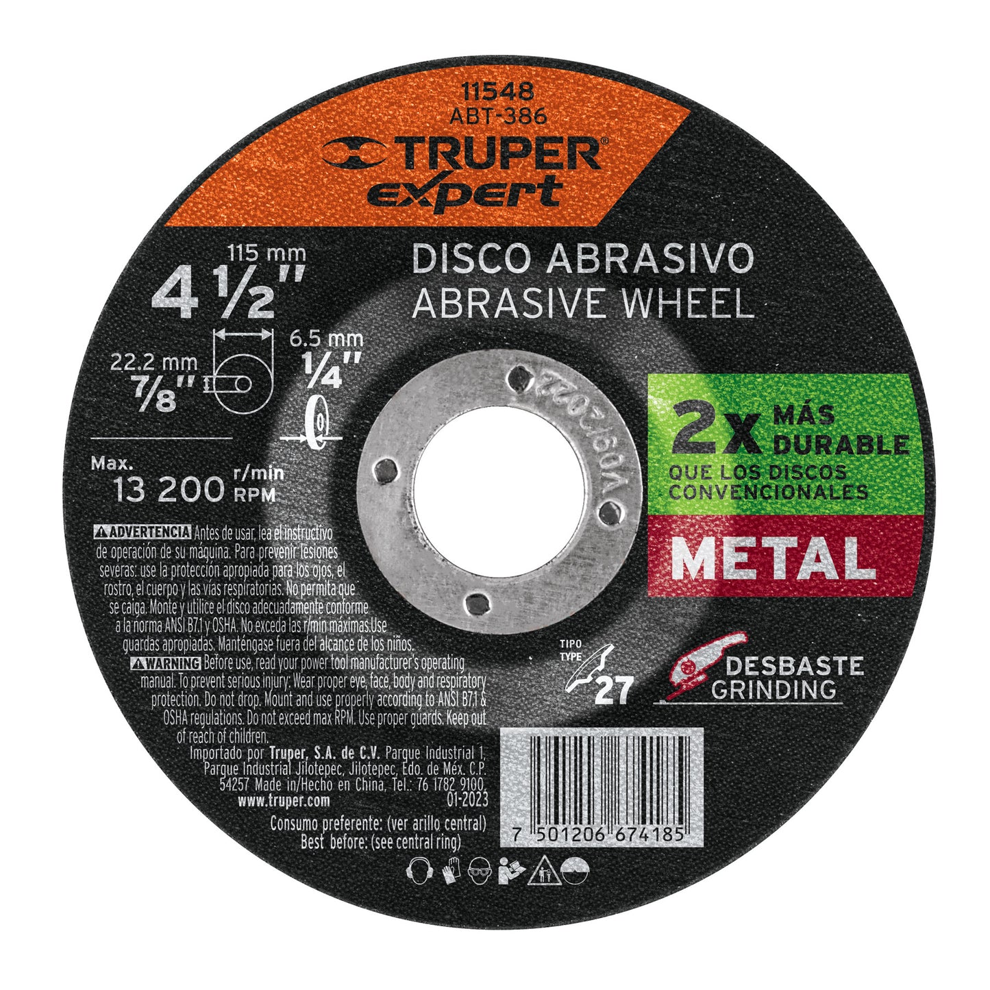 Disco Tipo 27 de 4-1/2' x 6.4 mm desbaste de metal, Expert ABT-386 11548 MM00