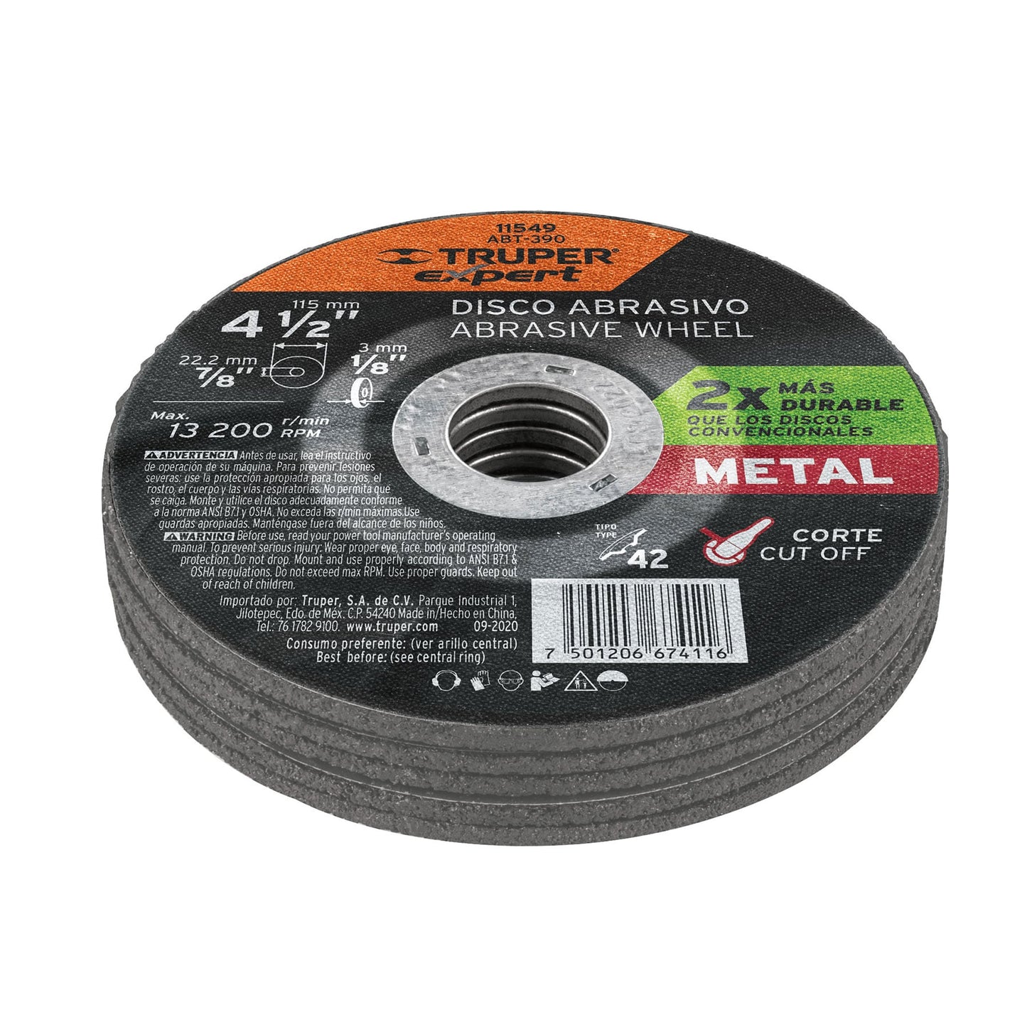 Disco Tipo 42 de 4-1/2' x 3.2 mm corte metal, Truper Expert ABT-390 11549 MM00