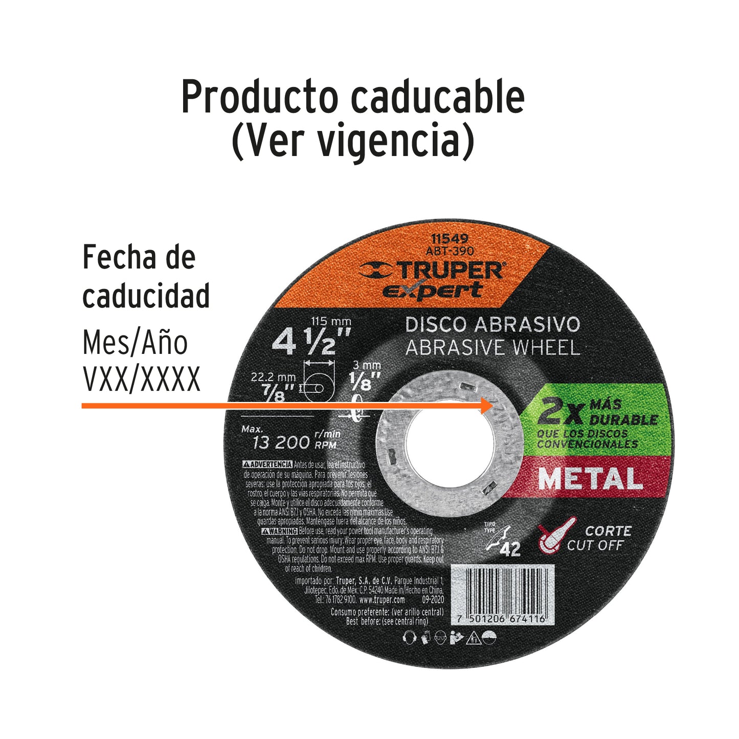 Disco Tipo 42 de 4-1/2' x 3.2 mm corte metal, Truper Expert ABT-390 11549 MM00