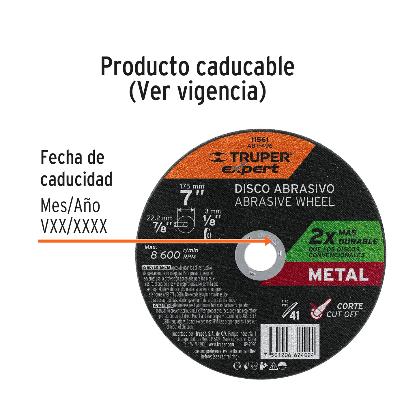 Disco para corte de metal, tipo 41, diámetro 7' Expert ABT-496 11561 MM00