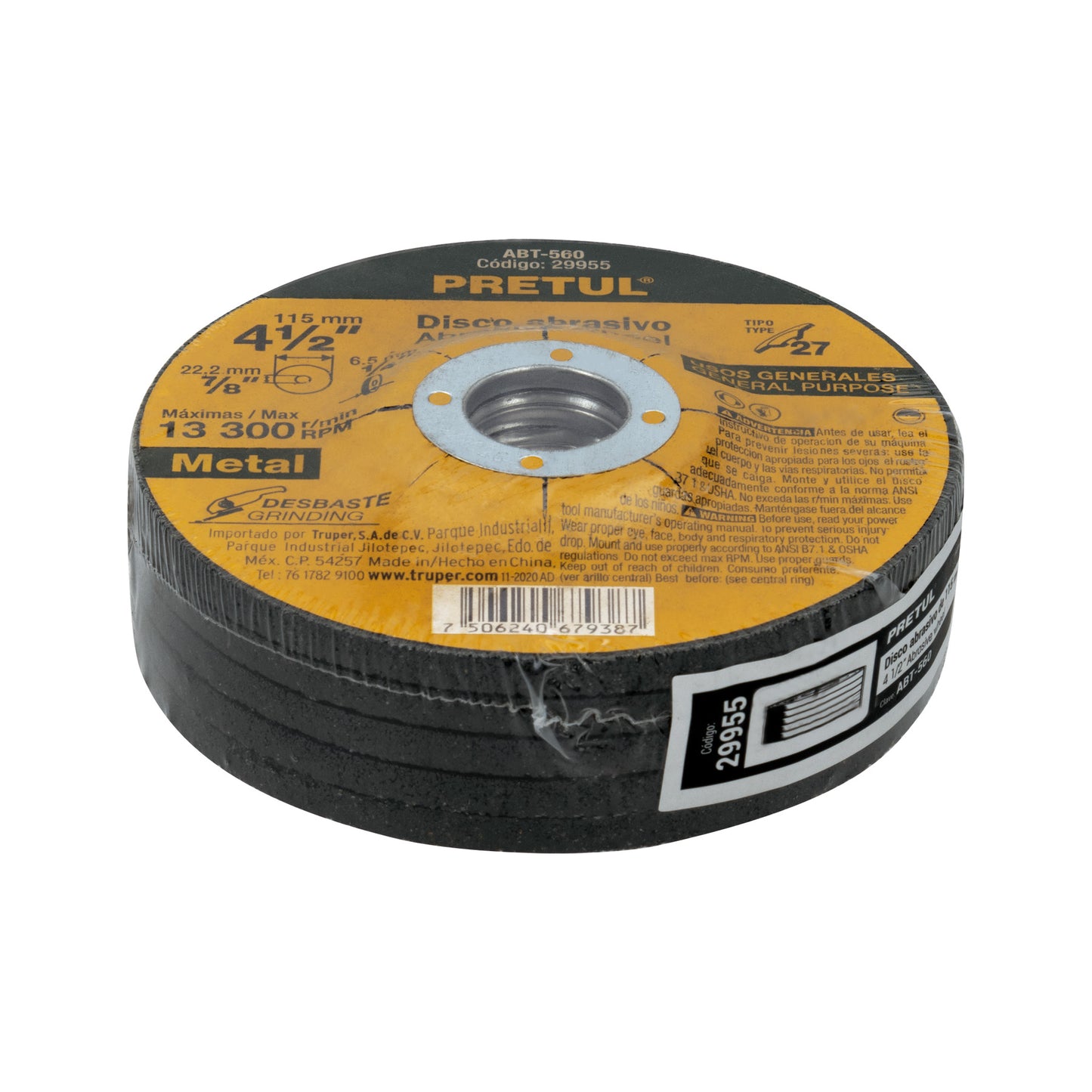 Disco Tipo 27 de 4-1/2' x 6.2 mm desbaste de metal, Pretul ABT-560 29955 MM00