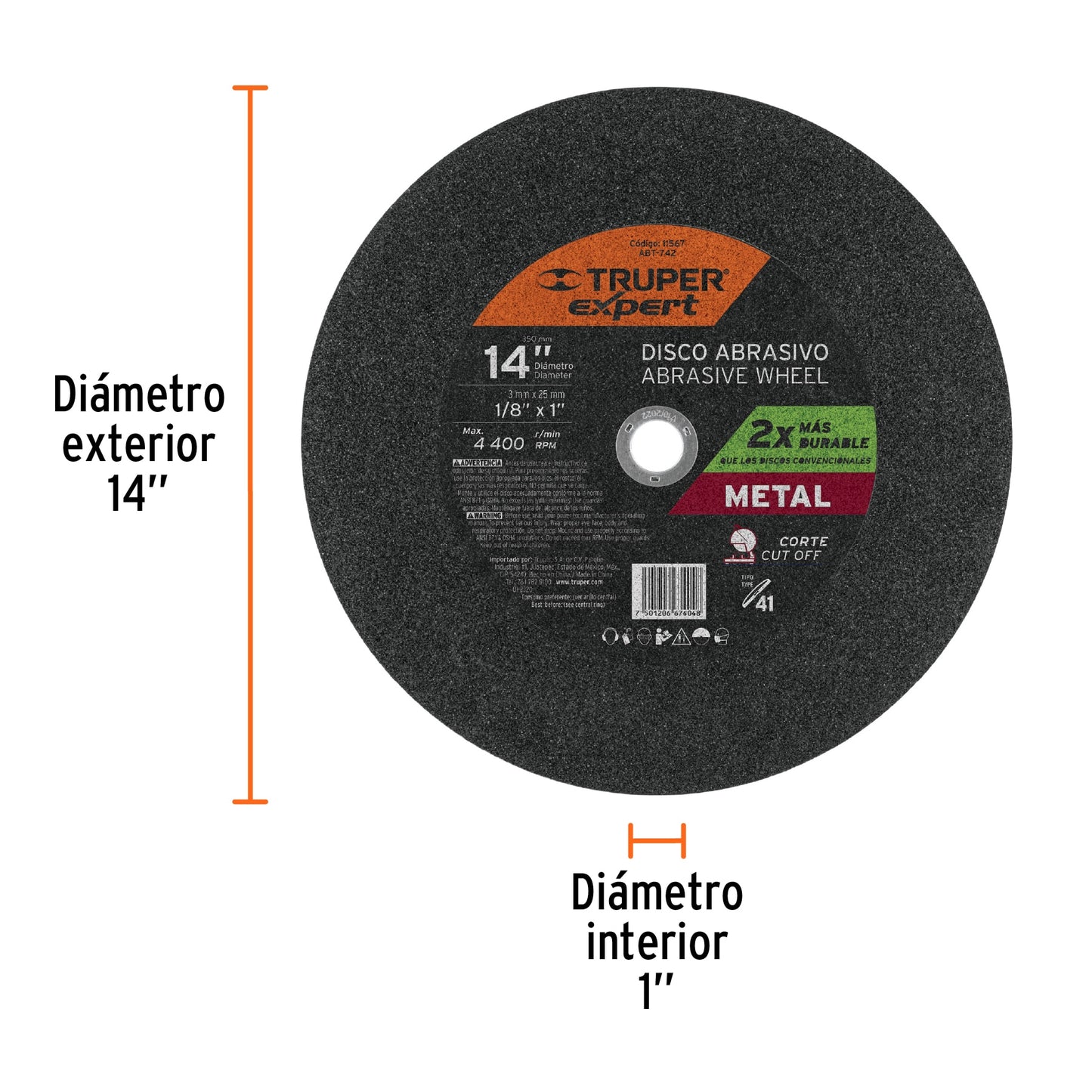 Disco Tipo 41 de 14' x 3 mm para corte de metal, Expert ABT-742 11567 MM00