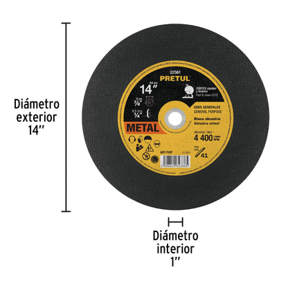 Disco Tipo 41 de 14' x 2.8 mm para corte de metal, Pretul ABT-758P 22561 MM00