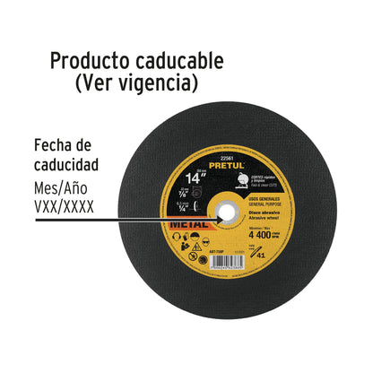 Disco Tipo 41 de 14' x 2.8 mm para corte de metal, Pretul ABT-758P 22561 MM00