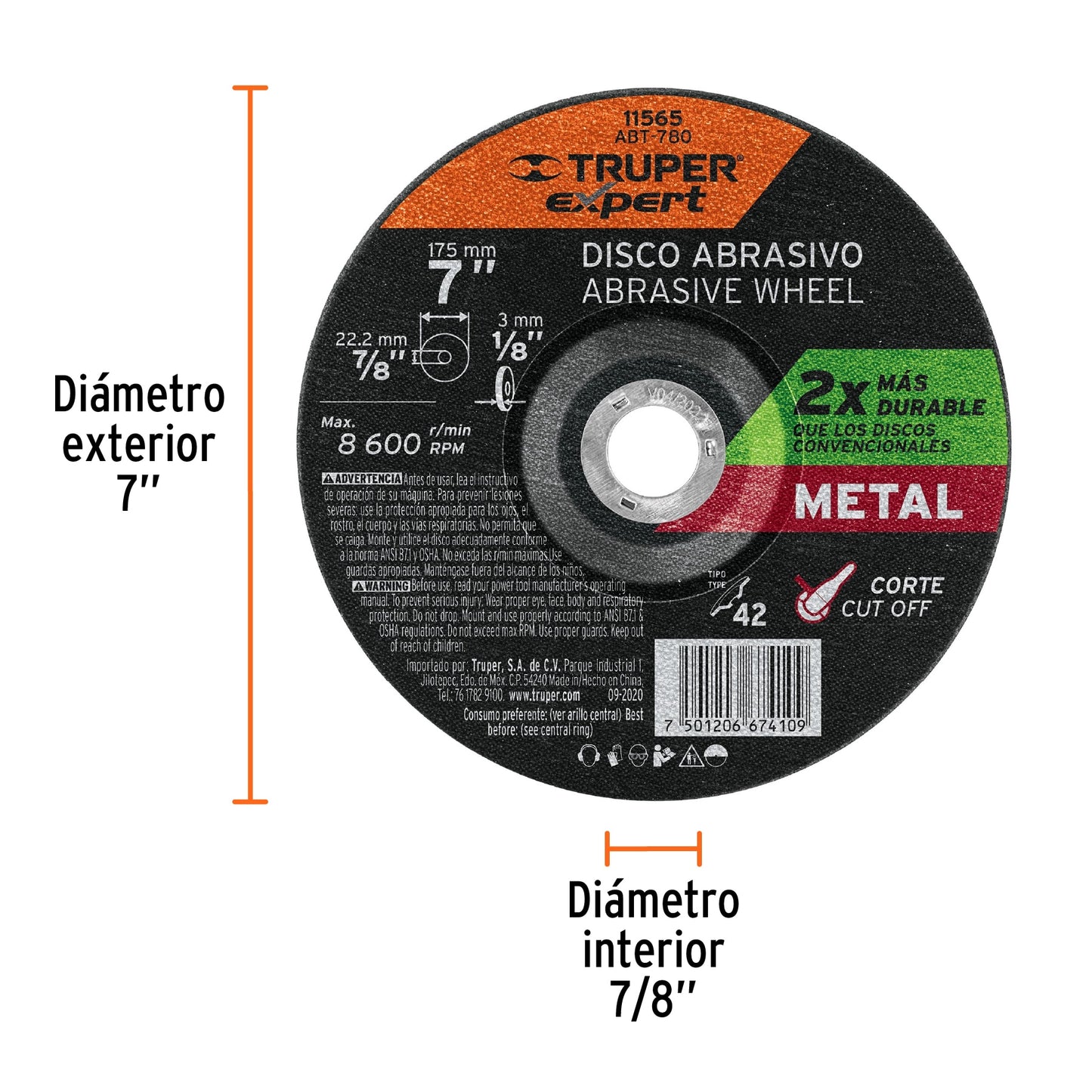 Disco Tipo 42 de 7' x 3.2 mm corte metal, Truper Expert ABT-780 11565 MM00