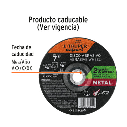 Disco Tipo 42 de 7' x 3.2 mm corte metal, Truper Expert ABT-780 11565 MM00