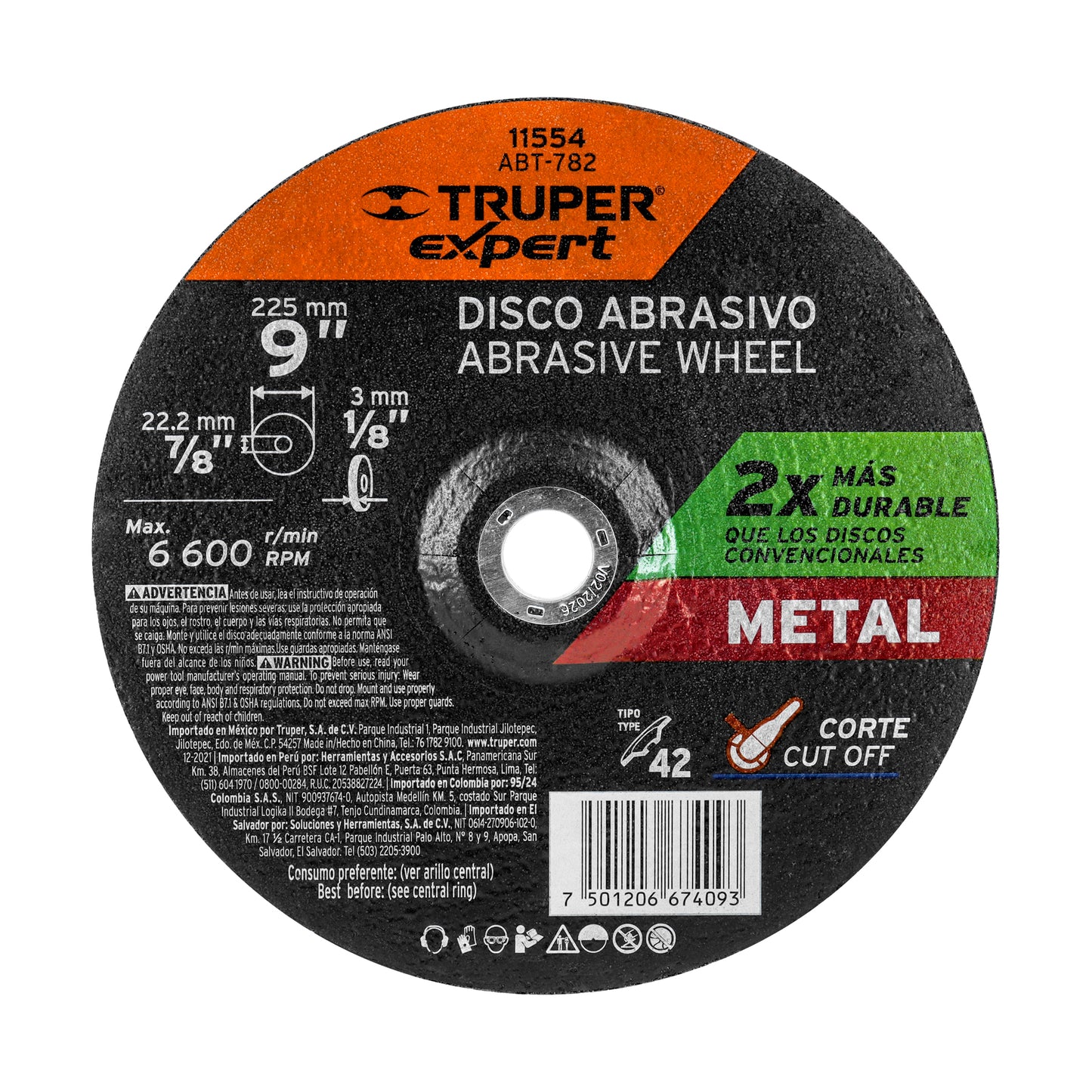 Disco Tipo 42 de 9' x 3.2 mm corte metal, Truper Expert ABT-782 11554 MM00