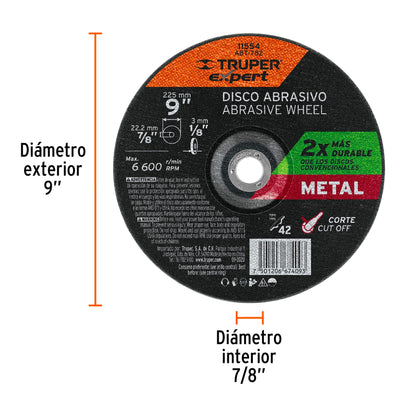 Disco Tipo 42 de 9' x 3.2 mm corte metal, Truper Expert ABT-782 11554 MM00