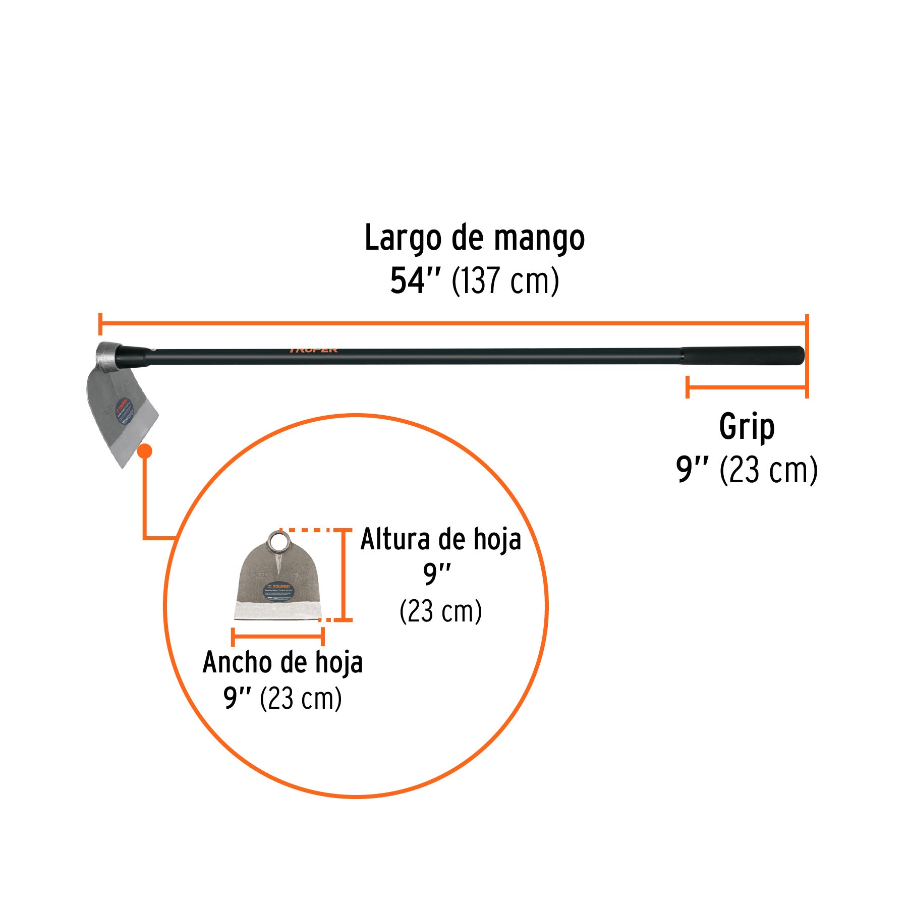 Azadón Centroamericano 2.4 lb con mango 54', Truper ACE-25M 102910 MM00