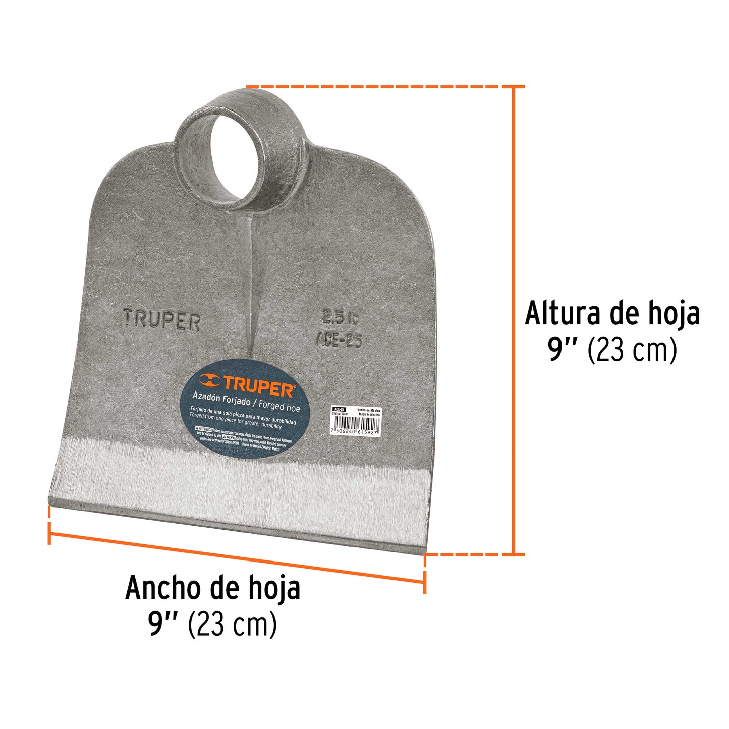 Azadón Centroamericano 2.4 lb sin mango, Truper ACE-25 10361 MM0