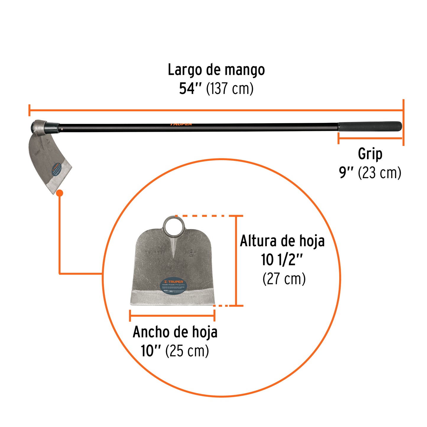 Azadón Centroamericano 2.8 lb con mango 54', Truper ACE-30M 102869 MM00