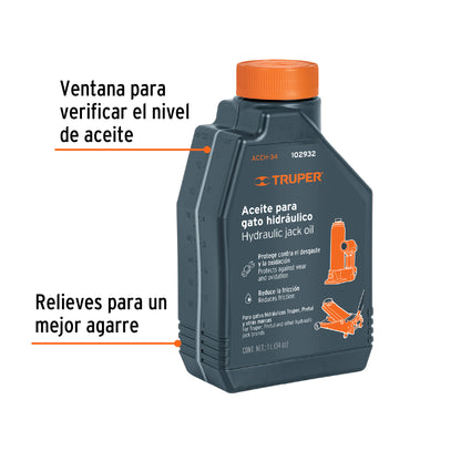 Aceite hidráulico para gatos, 1 Litro, Truper ACEH-34 102932 MM00