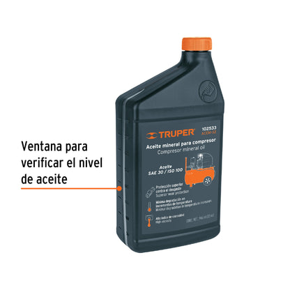 Aceite mineral para compresor 1000ml (34oz), Truper ACEM-34 102533 MM00