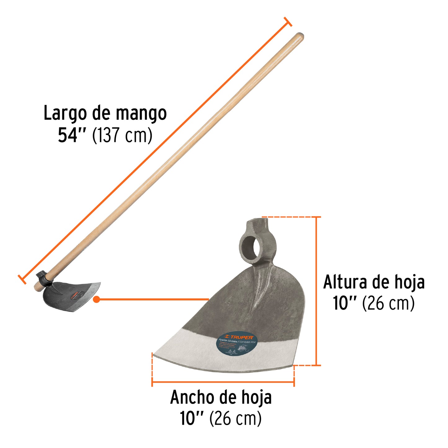 Azadón Córdoba # 2 con mango de 54', Truper ACO-2M 11605 MM0