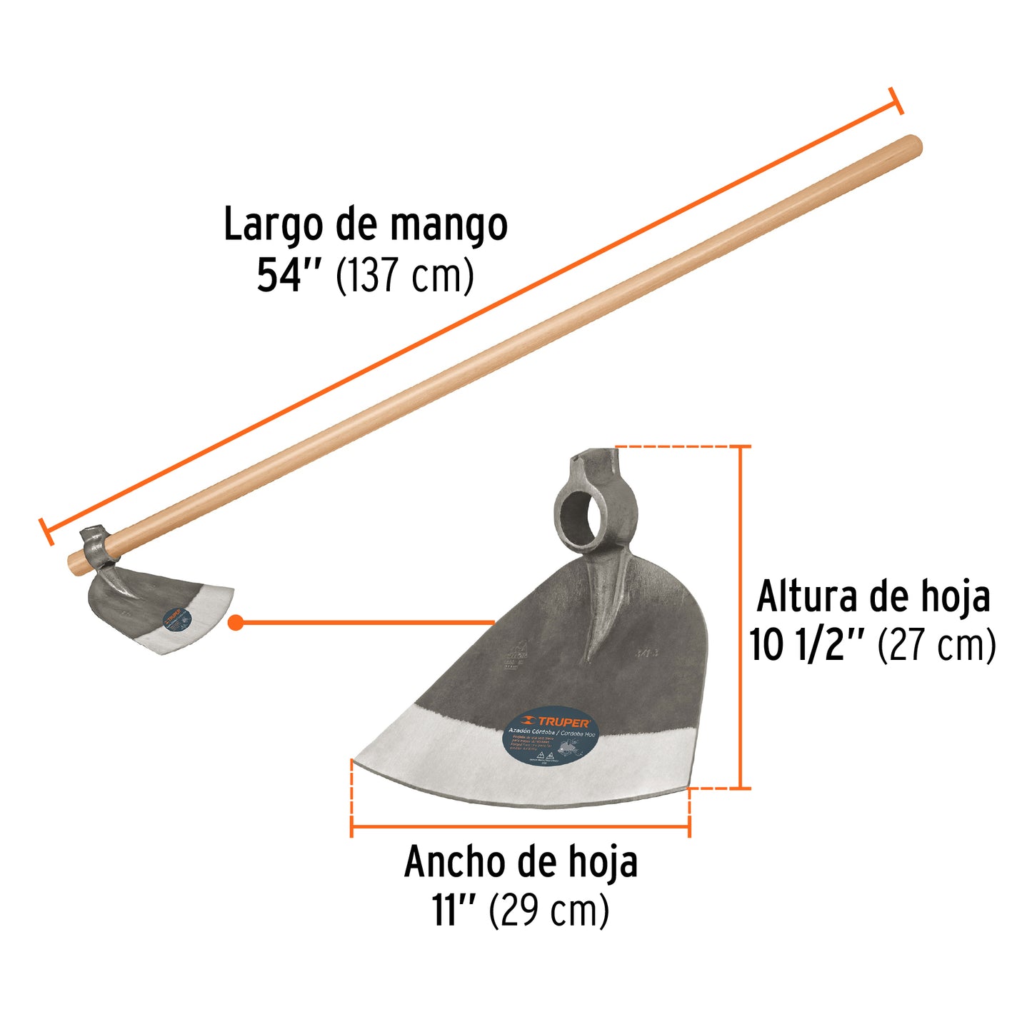 Azadón Córdoba # 3 con mango de 54', Truper ACO-3M 11631 MM0