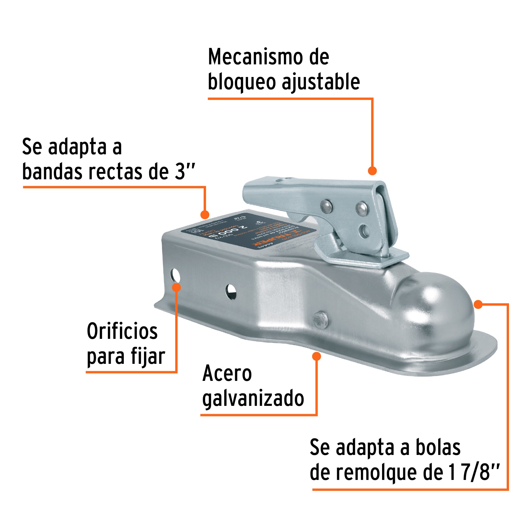 Acoplador para remolque, para bola de 1-7/8', Truper ACO-BOLA-20 44443 MM00