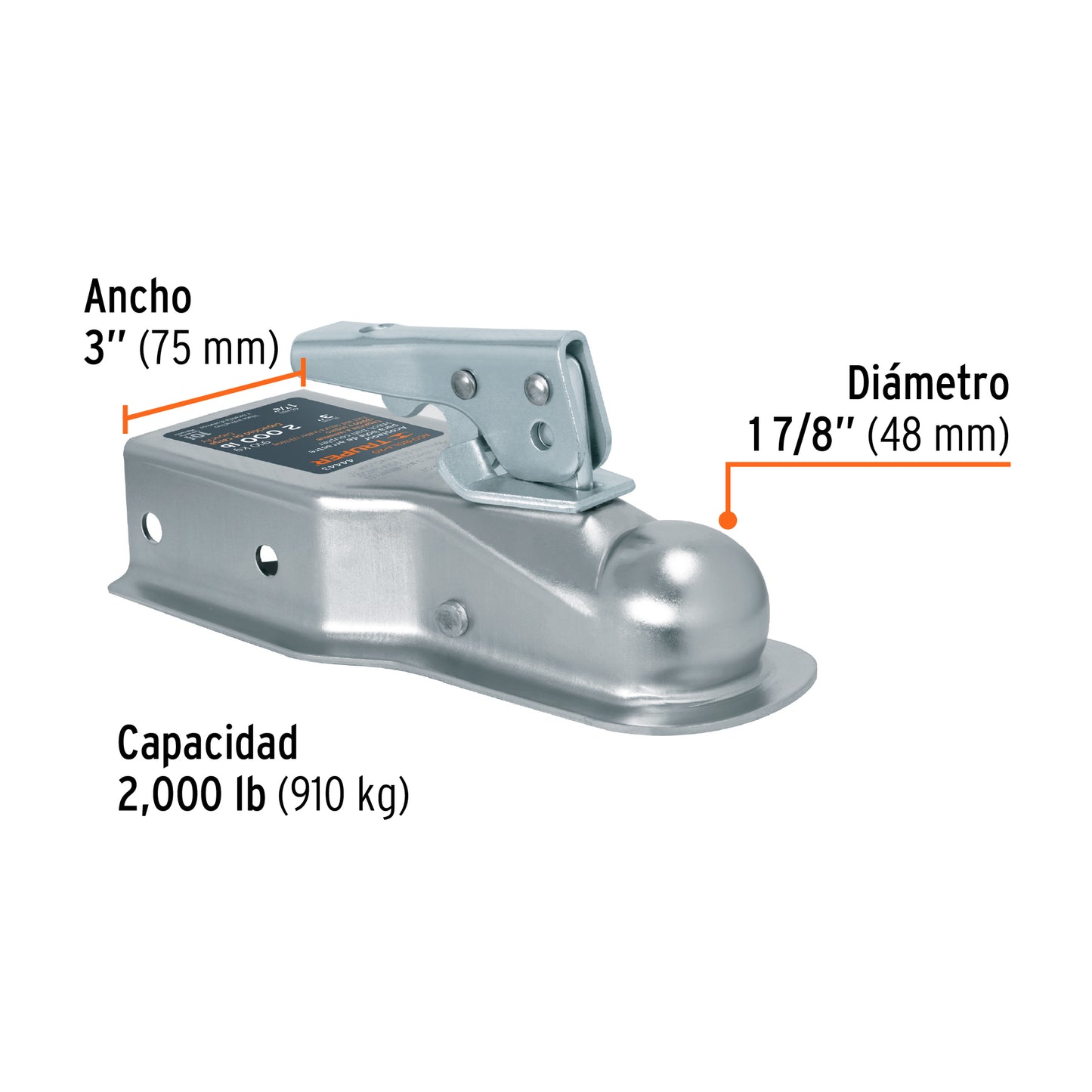 Acoplador para remolque, para bola de 1-7/8', Truper ACO-BOLA-20 44443 MM00