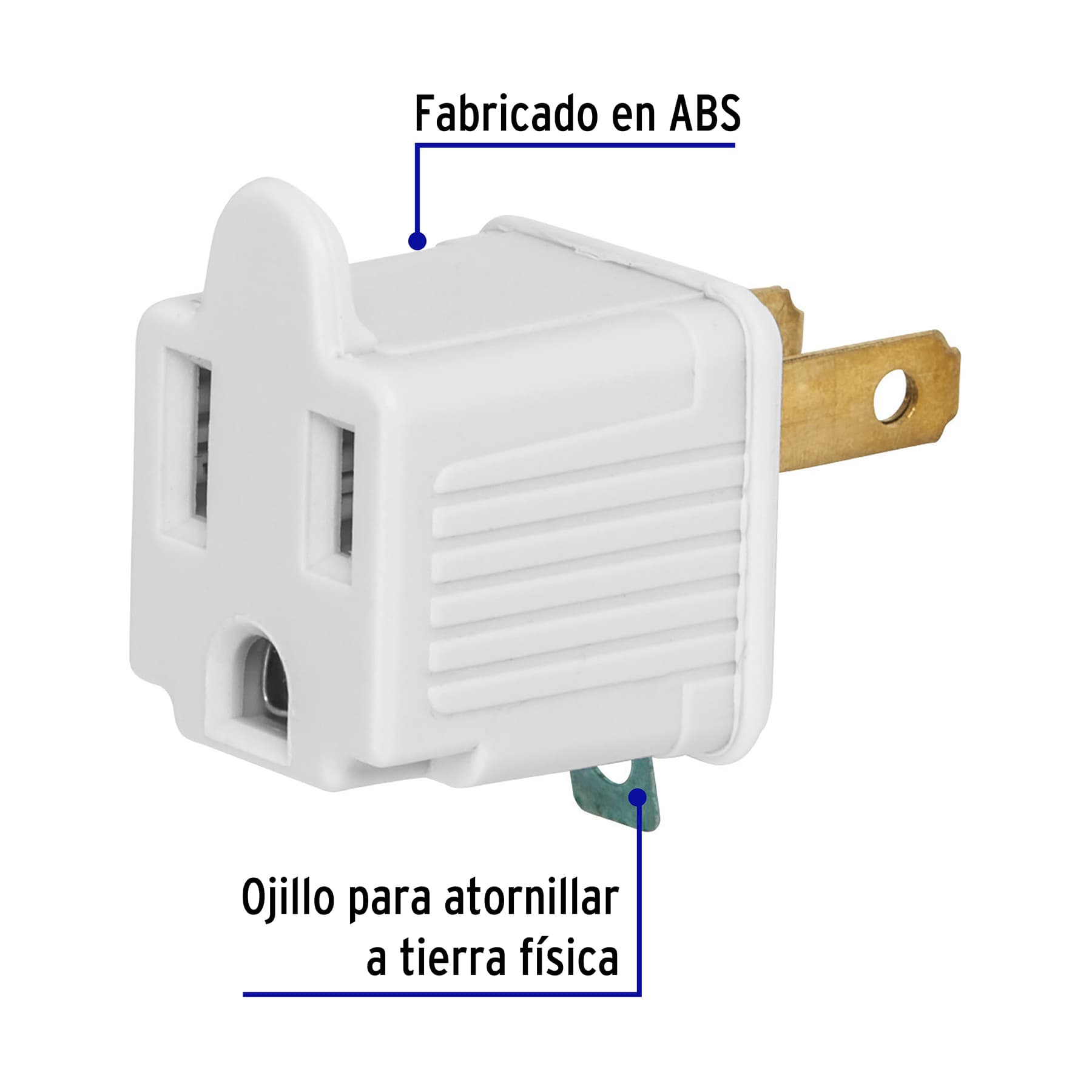 Adaptador 3 a 2, blanco, a granel, Volteck AD-32B-G 46255 MM00