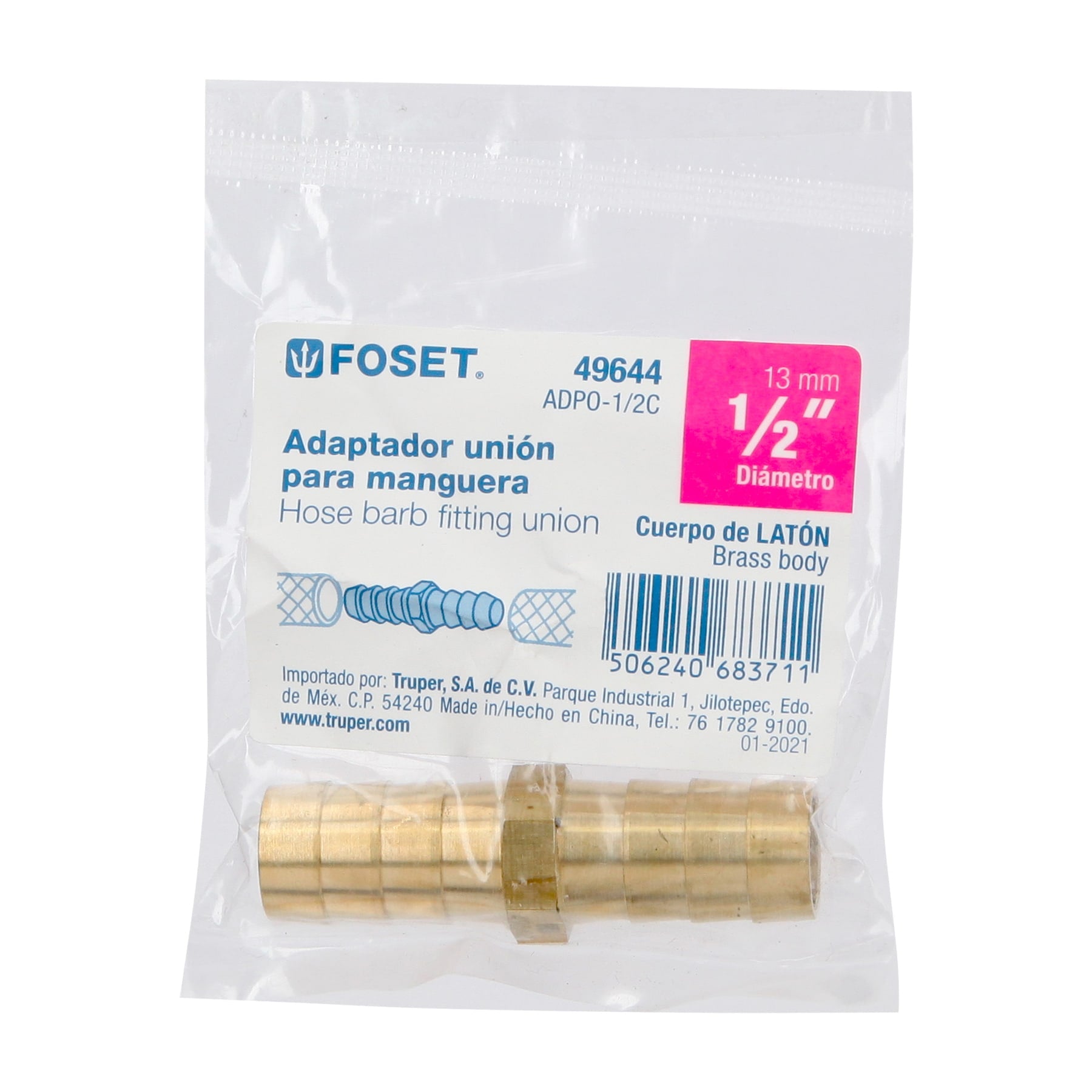 Cople inserción de latón 1/2' para poliducto negro, Foset ADPO-1/2C 49644 MM00