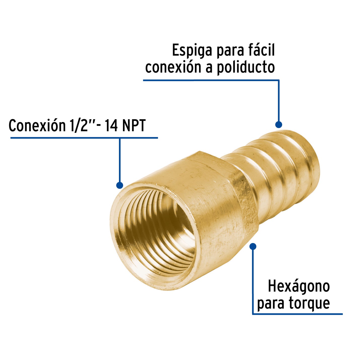 Adaptador hembra de latón 1/2' para poliducto, Foset ADPO-1/2H 49311 MM00