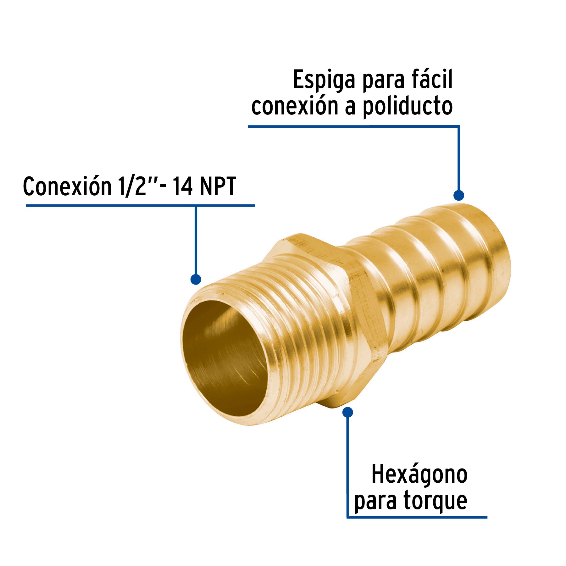 Adaptador macho de latón 1/2' para poliducto, Foset ADPO-1/2M 49305 MM00