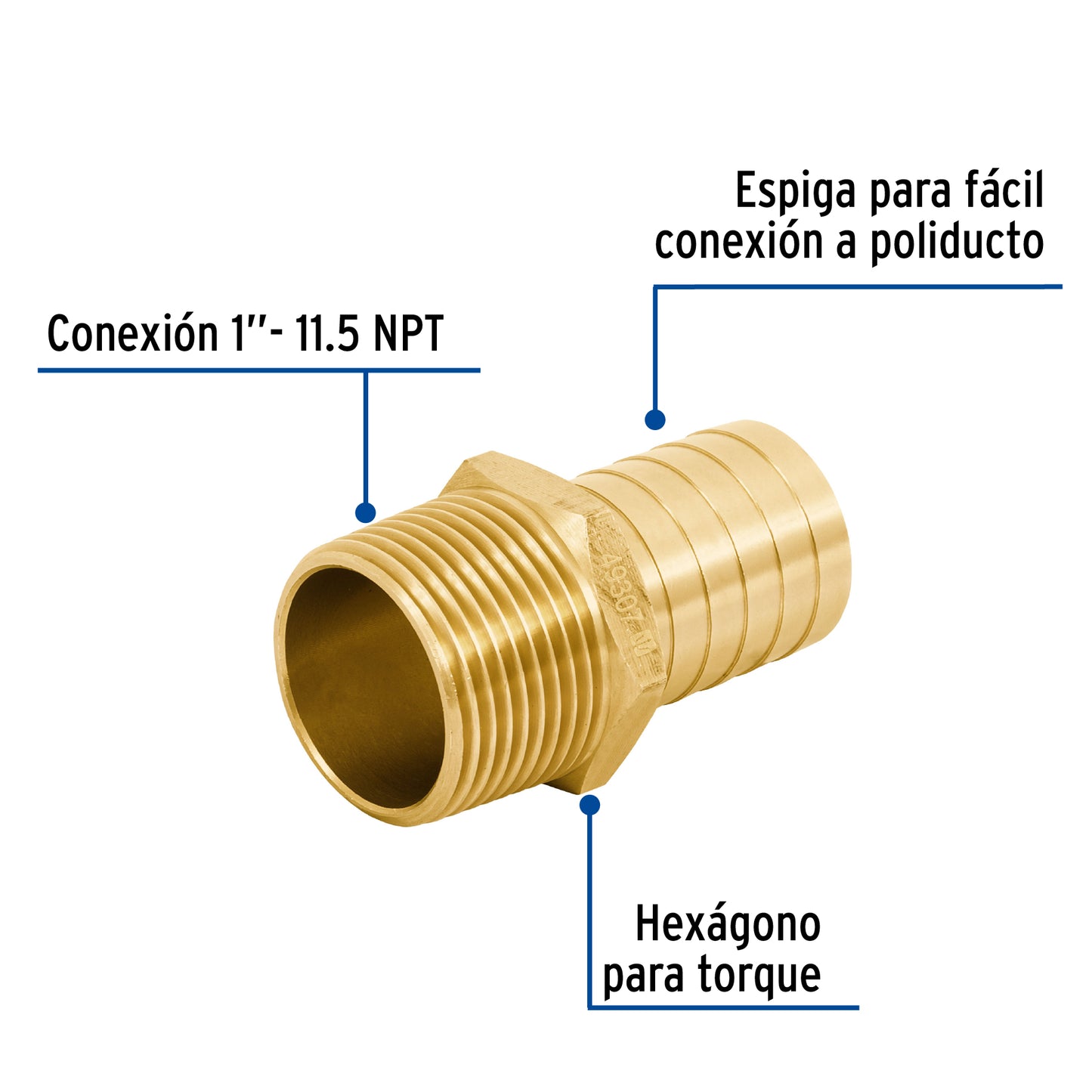 Adaptador macho de latón 1' para poliducto, Foset ADPO-1M 49307 MM00