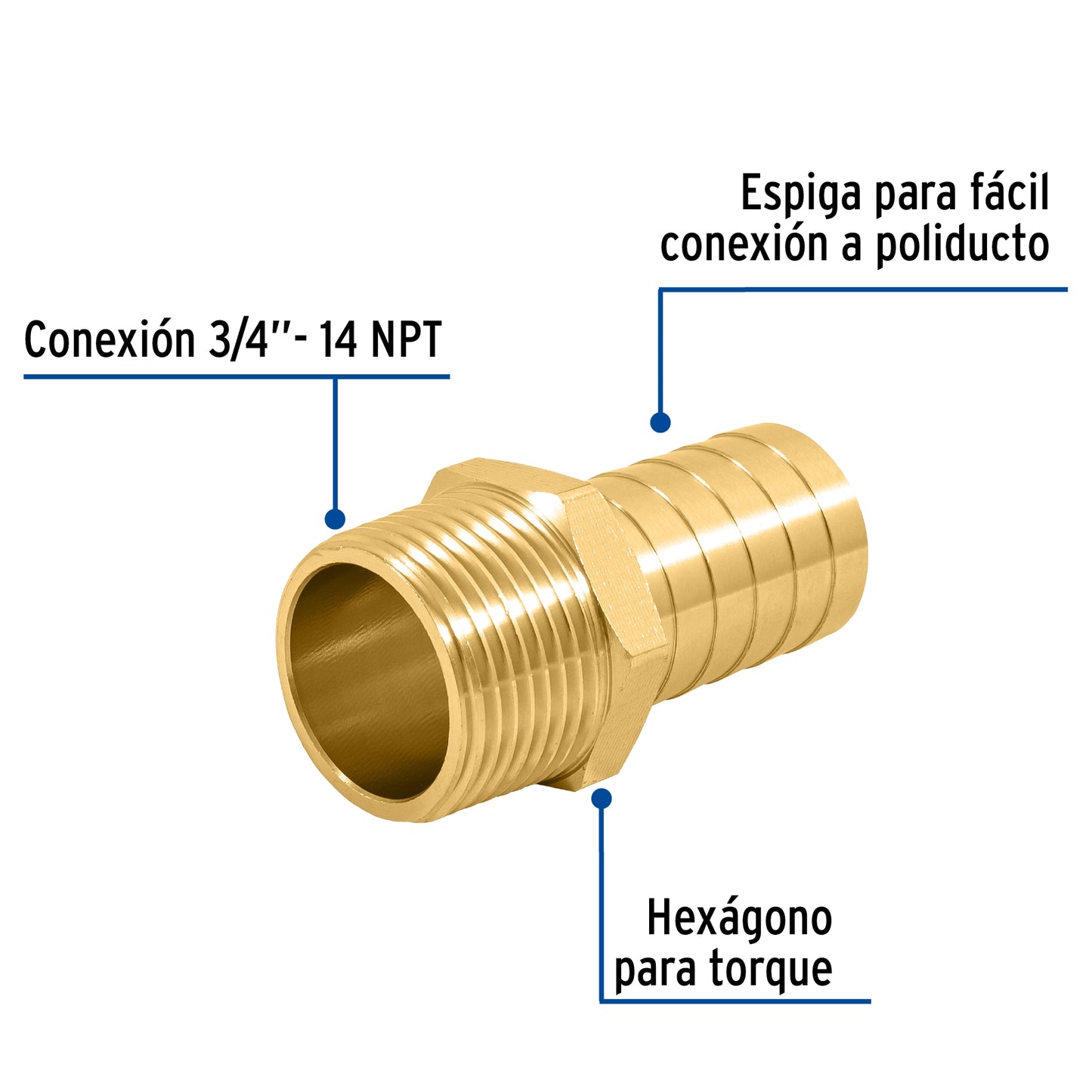 Adaptador macho de latón 3/4' para poliducto, Foset ADPO-3/4M 49306 MM00