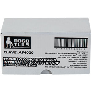 TORNILLO PARA CONCRETO CON ROSCA INTERNA 1/4-20 UNC x 1-5/8 x ¼ (6.5 mm x 41.3 mm)