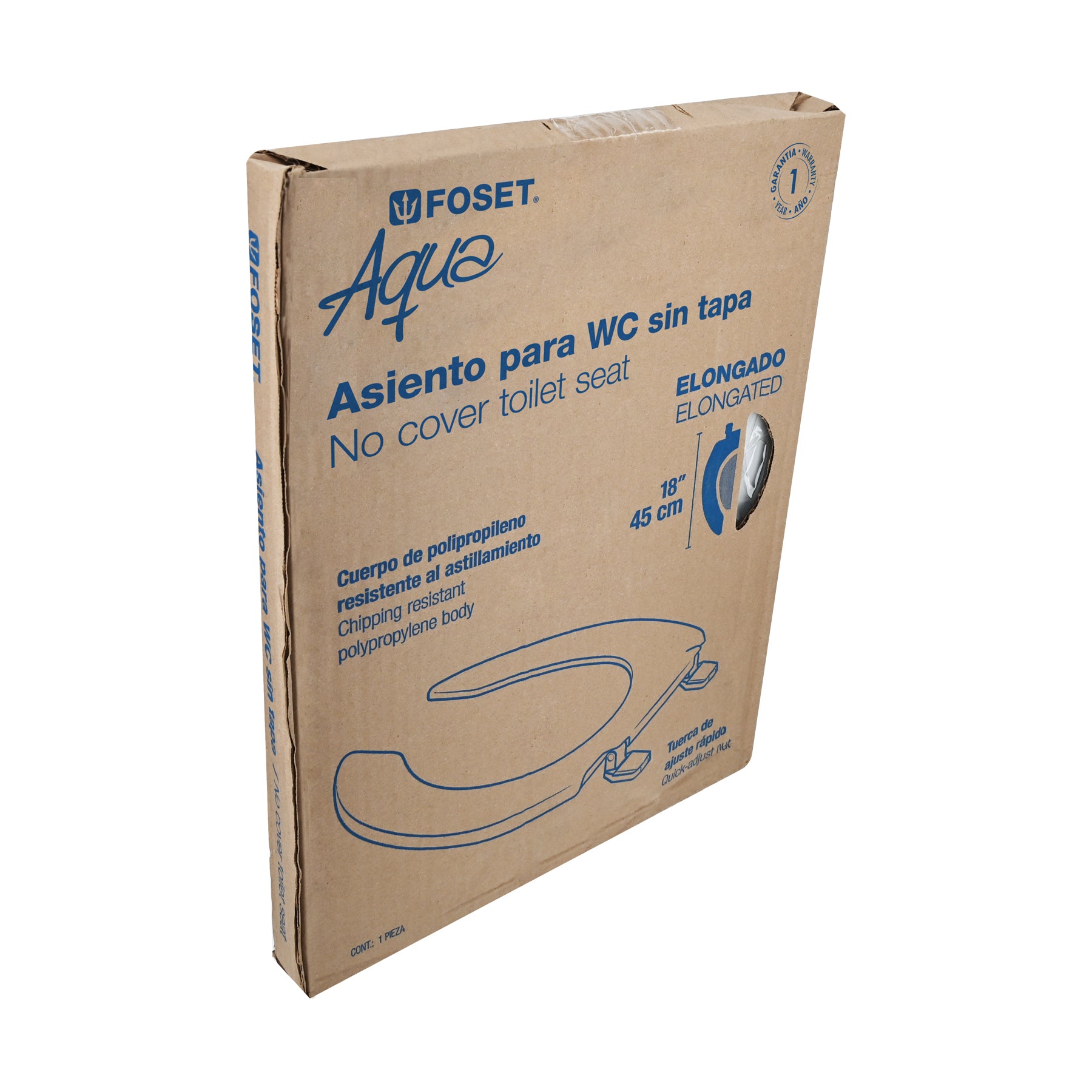 Asiento alargado sin tapa para taza fluxómetro, blanco,Foset AFWC-45B 49368 MM1