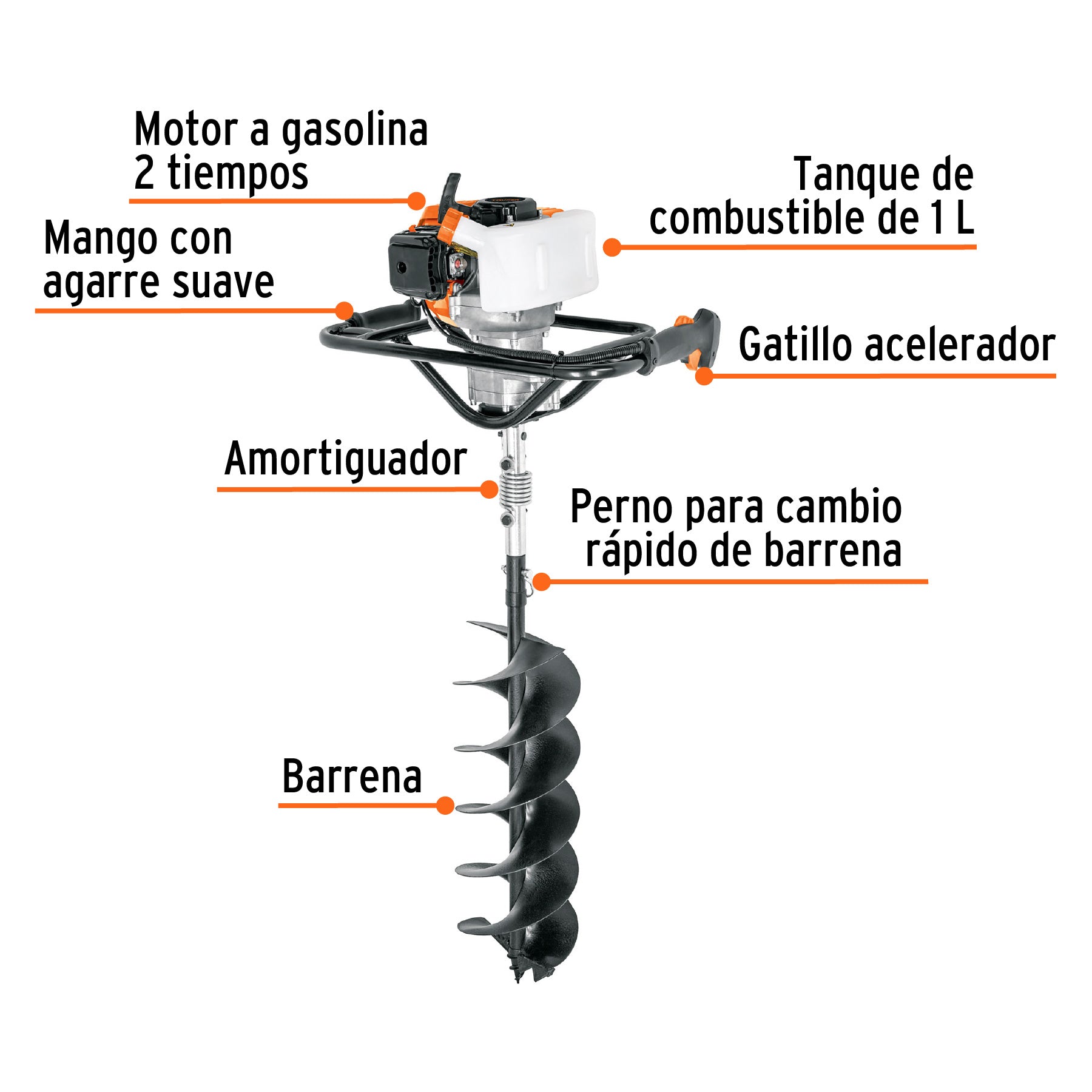 Ahoyadora / motoperforadora a gasolina 52cc, Truper AHO-52 103204 MM00