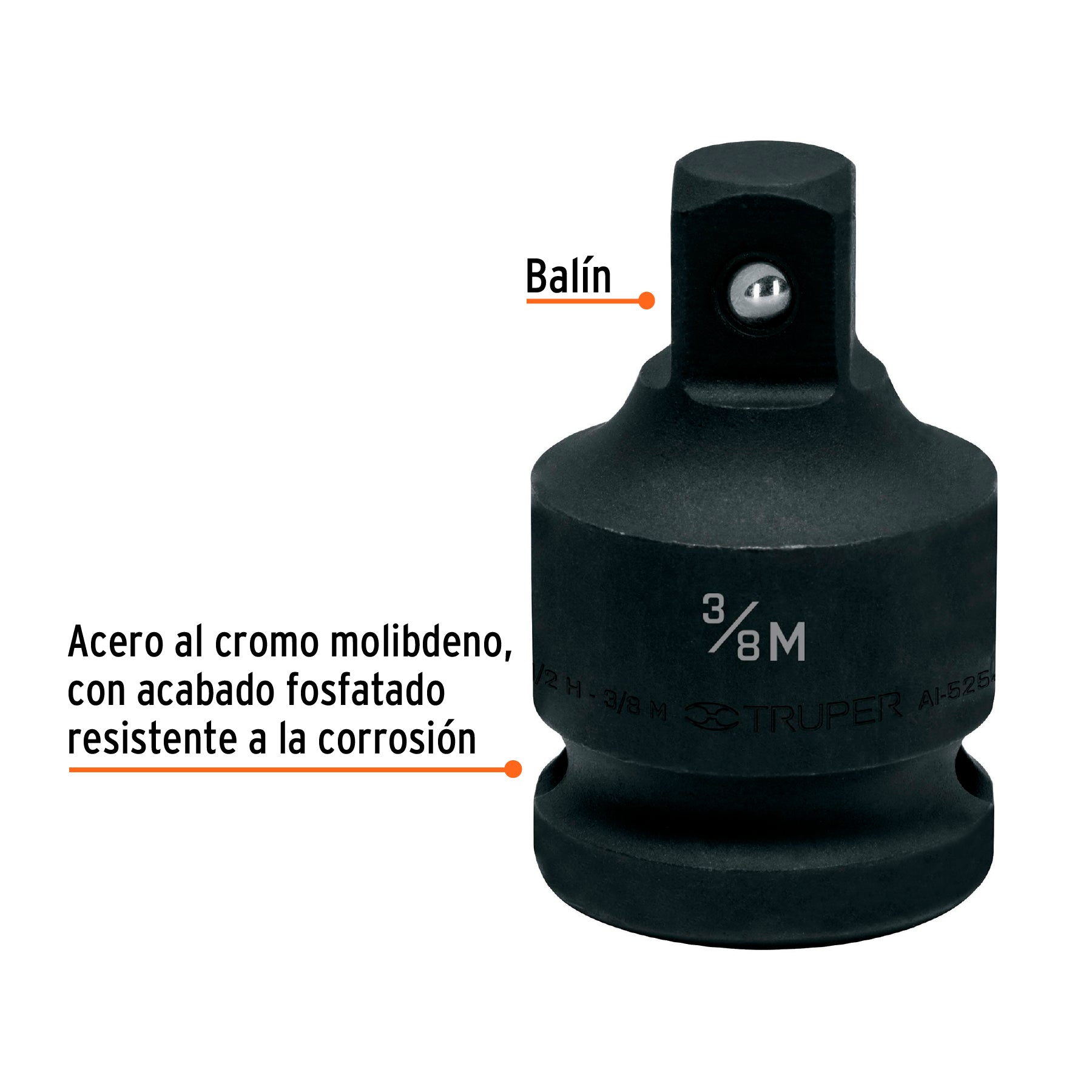 Adaptador de impacto 1/2' (H) x 3/8' (M), Truper AI-5254 100906 MM00