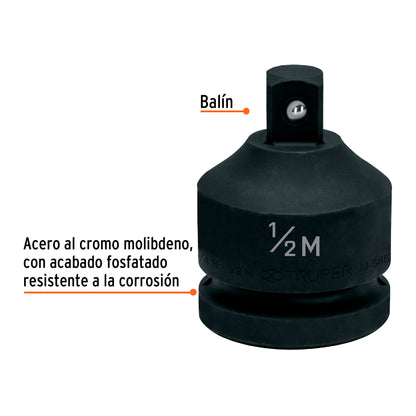 Adaptador de Impacto 3/4' (H) x 1/2' (M), Truper AI-5453 100949 MM00