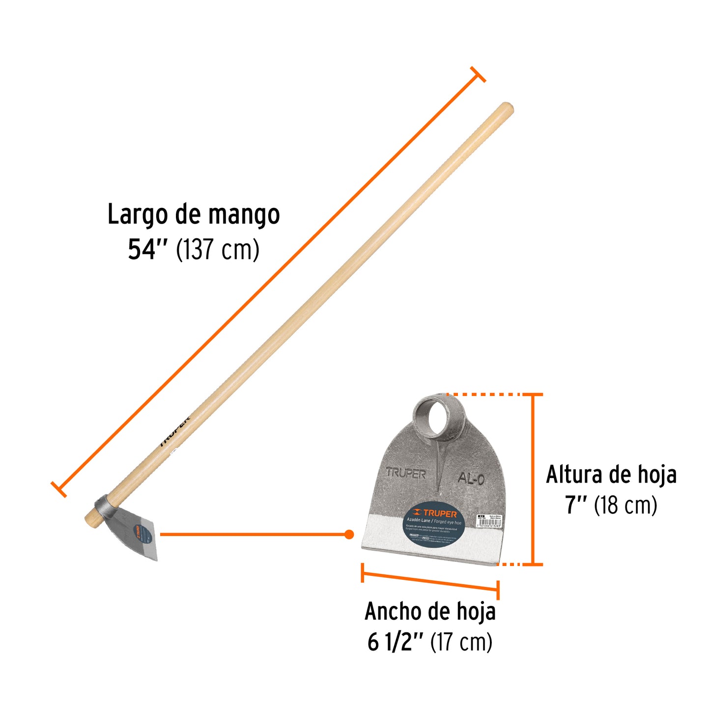 Azadón Lane No.0 de 1.6 lb con mango madera de 54', Truper AL-0MM 102915 MM0