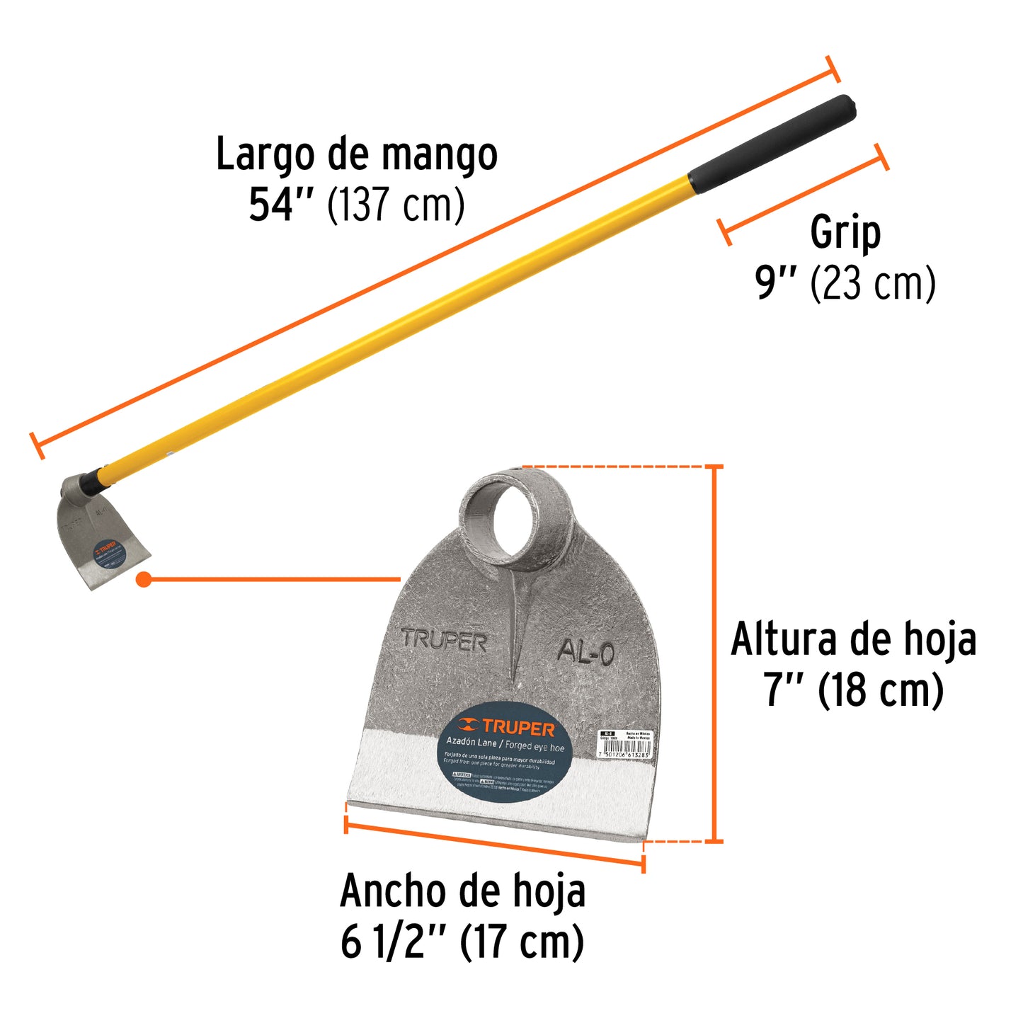 Azadón Lane No.0 de 1.6 lb con mango de 54', Truper AL-0M 10612 MM0