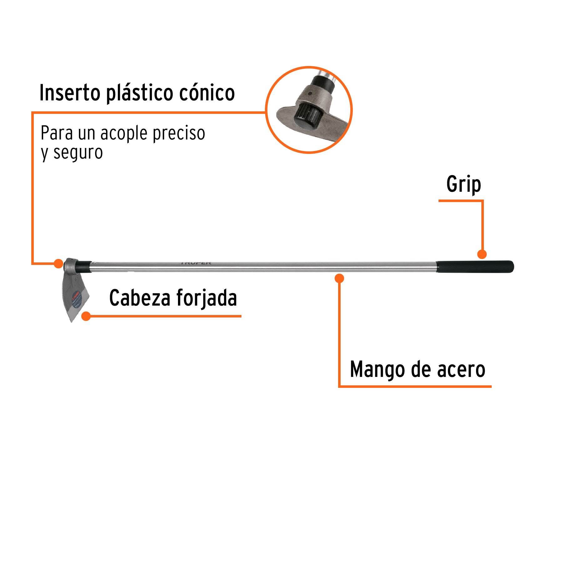 Azadón Lane No.0 de 1.6 lb con mango de acero 54', Truper AL-0S 103104 MM00