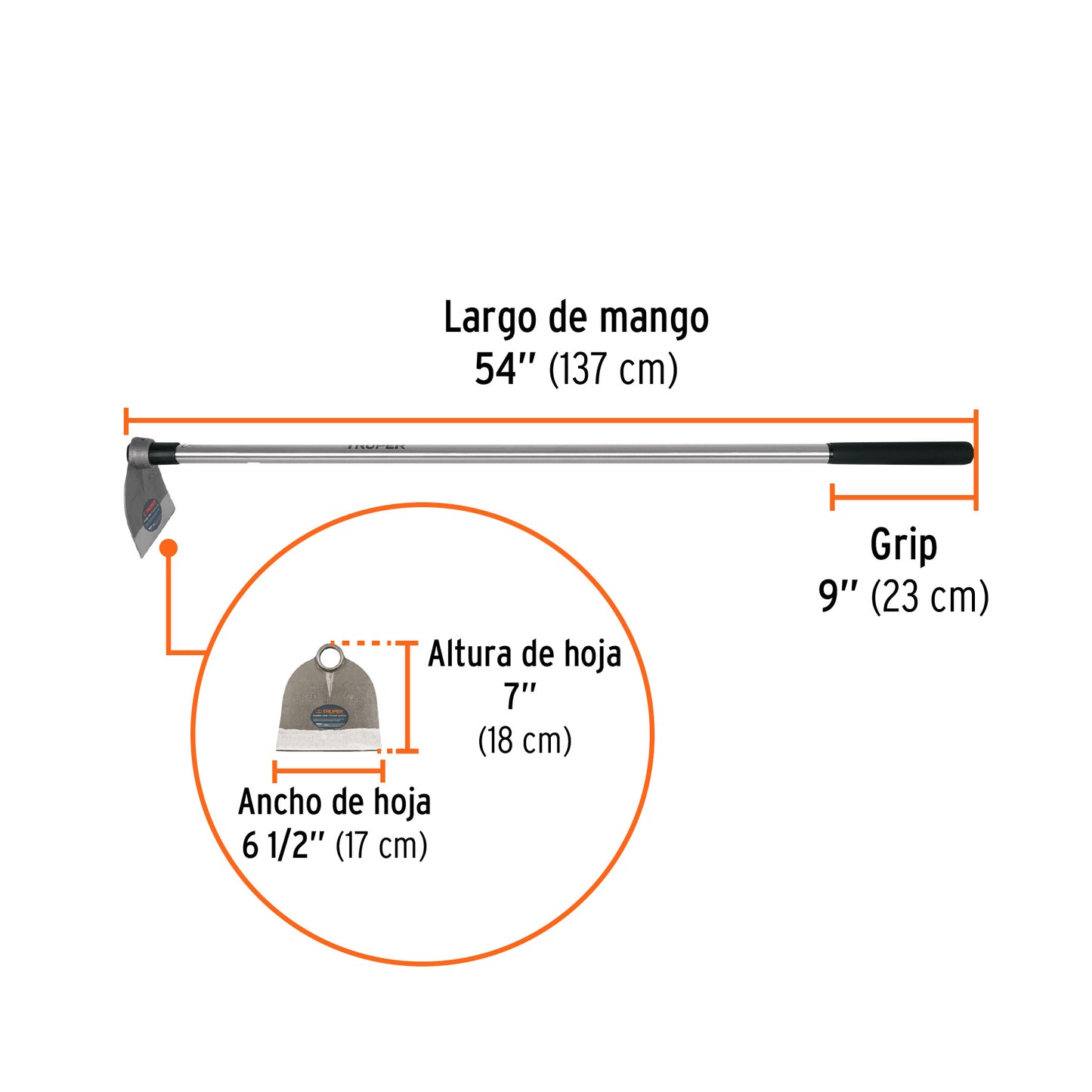 Azadón Lane No.0 de 1.6 lb con mango de acero 54', Truper AL-0S 103104 MM00