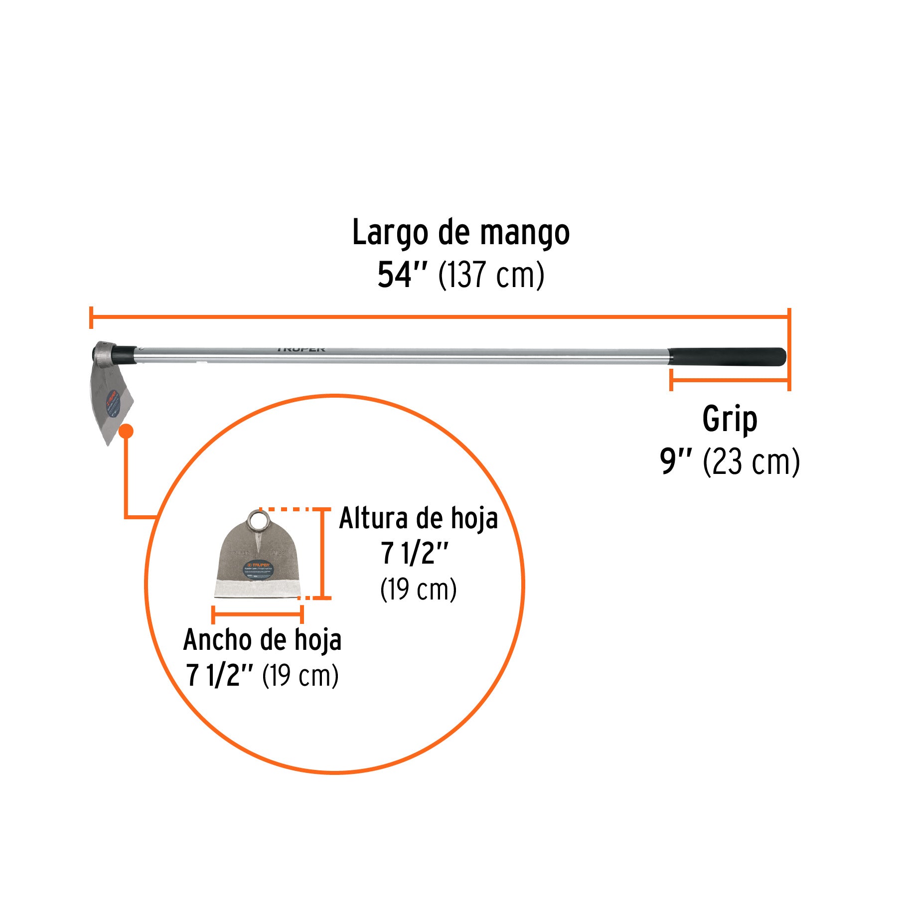 Azadón Lane No.1 de 1.8 lb con mango de acero 54', Truper AL-1S 103105 MM00