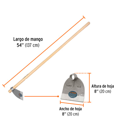 Azadón Lane No.2 de 2.0 lb con mango madera de 54', Truper AL-2MM 102917 MM0