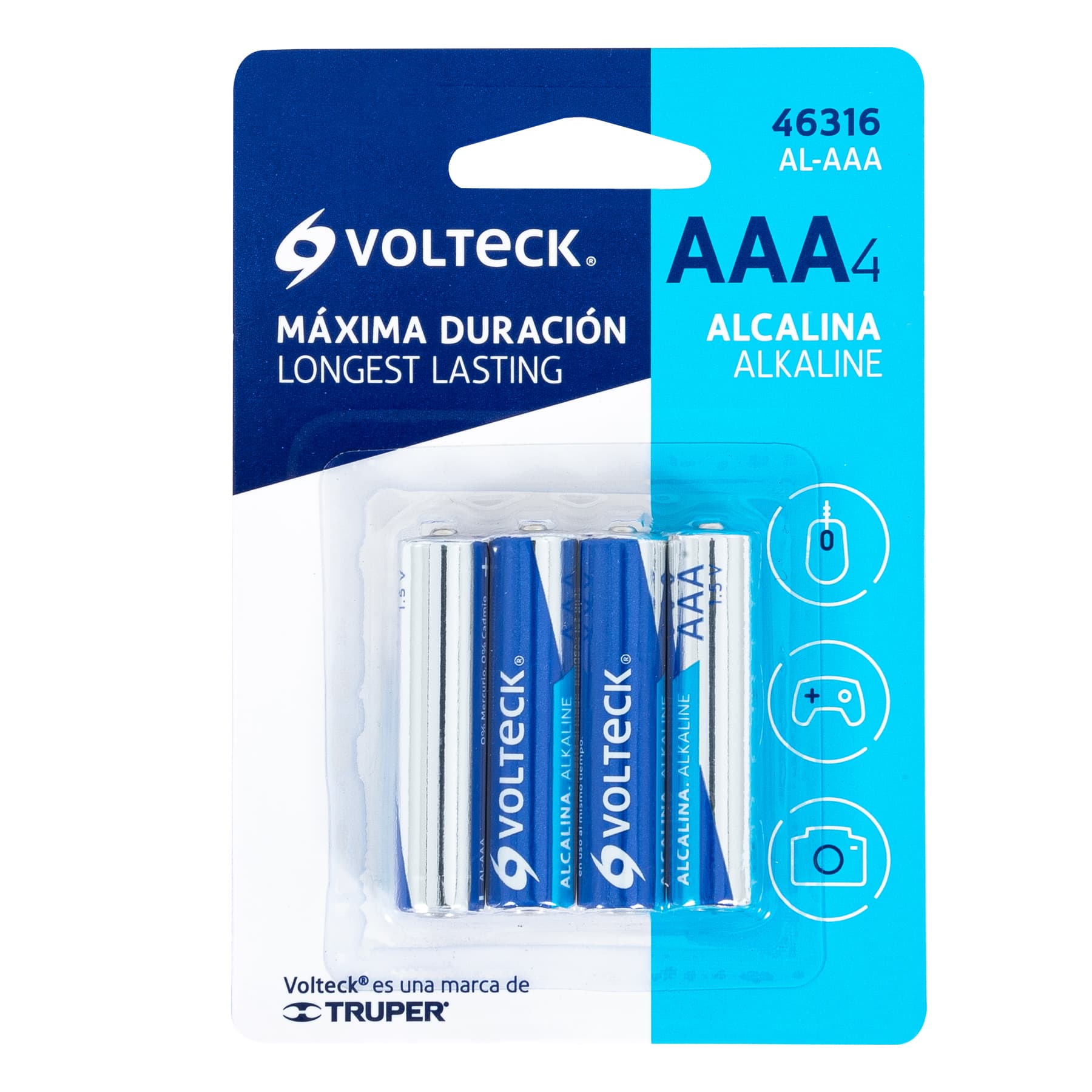 Blíster con 4 pilas alcalinas tamaño AAA, Volteck AL-AAA 46316 MM00