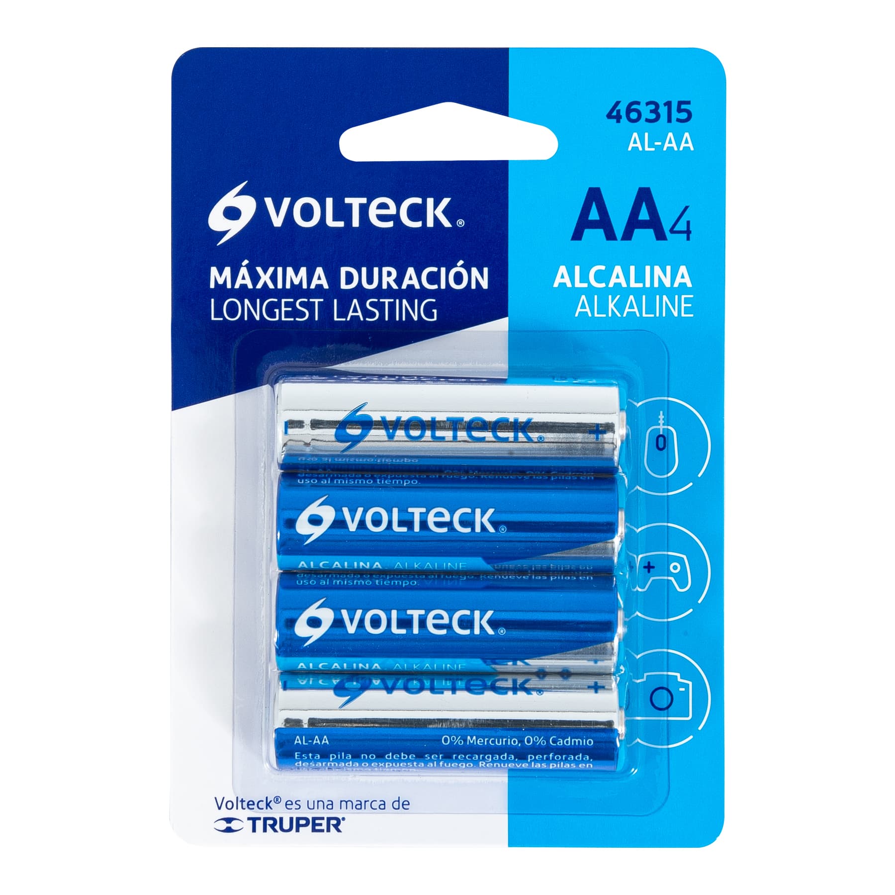 Blíster con 4 pilas alcalinas tamaño AA, Volteck AL-AA 46315 MM00