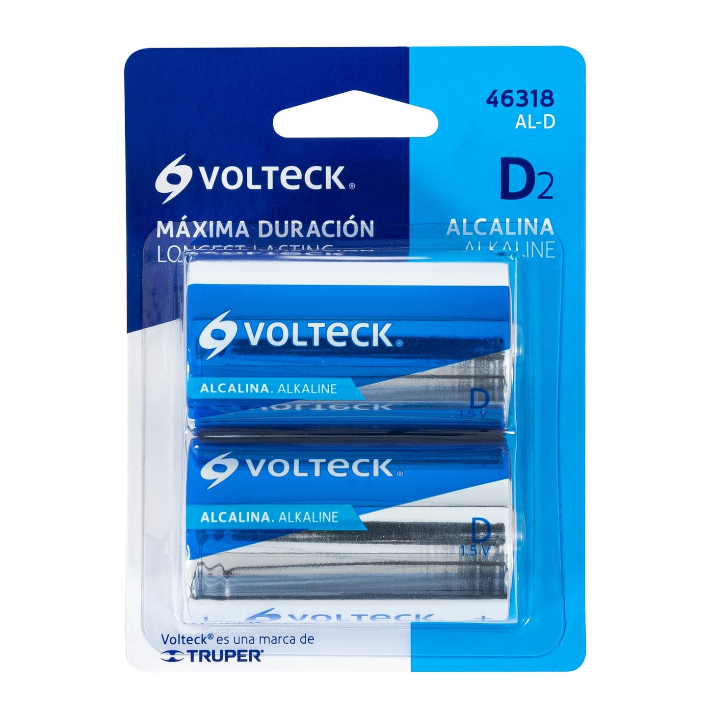 Blíster con 2 pilas alcalinas tamaño D, Volteck AL-D 46318 MM00