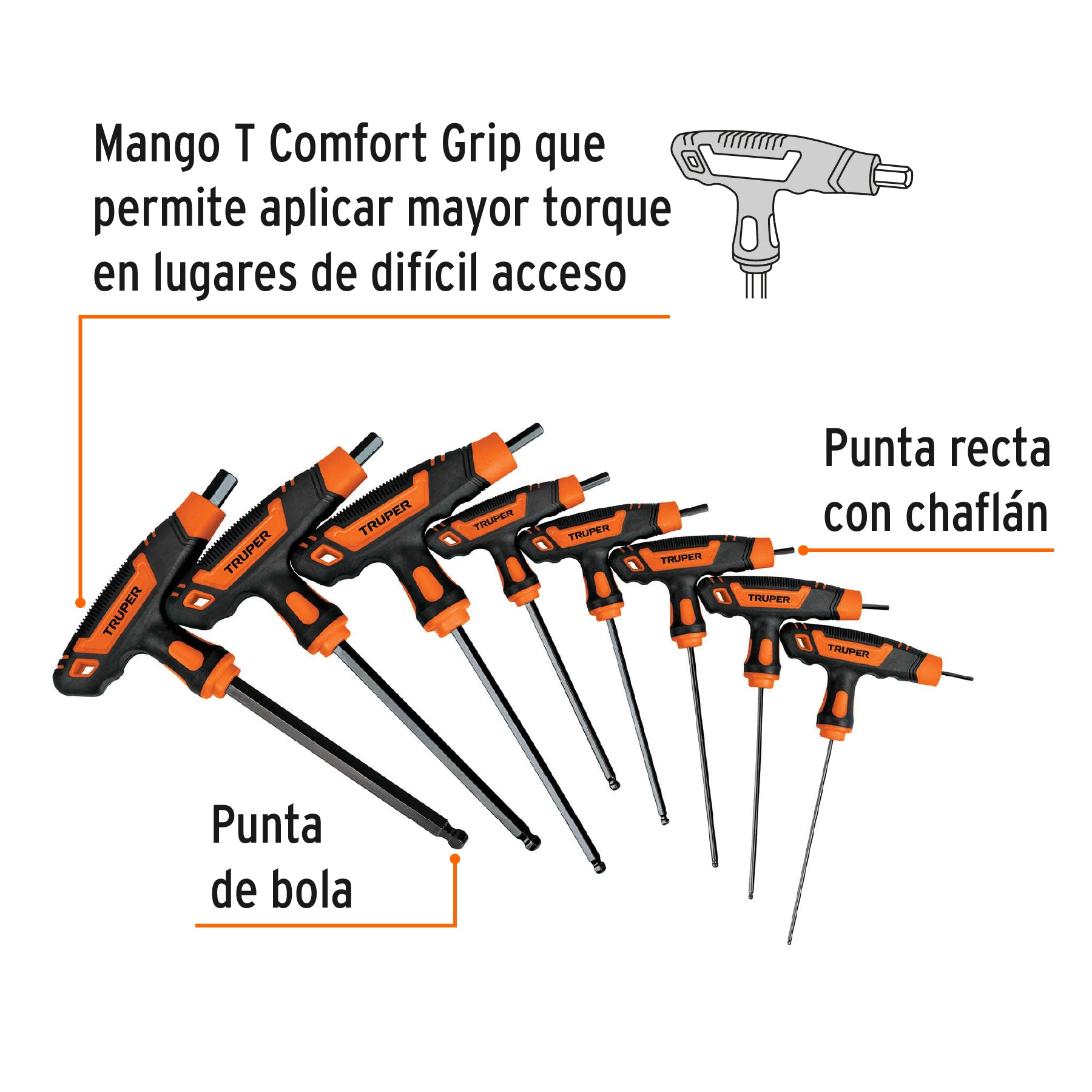 Juego 8 llaves allen mm extralargas mango T, punta de bola ALL-8TMX 100933 MM00